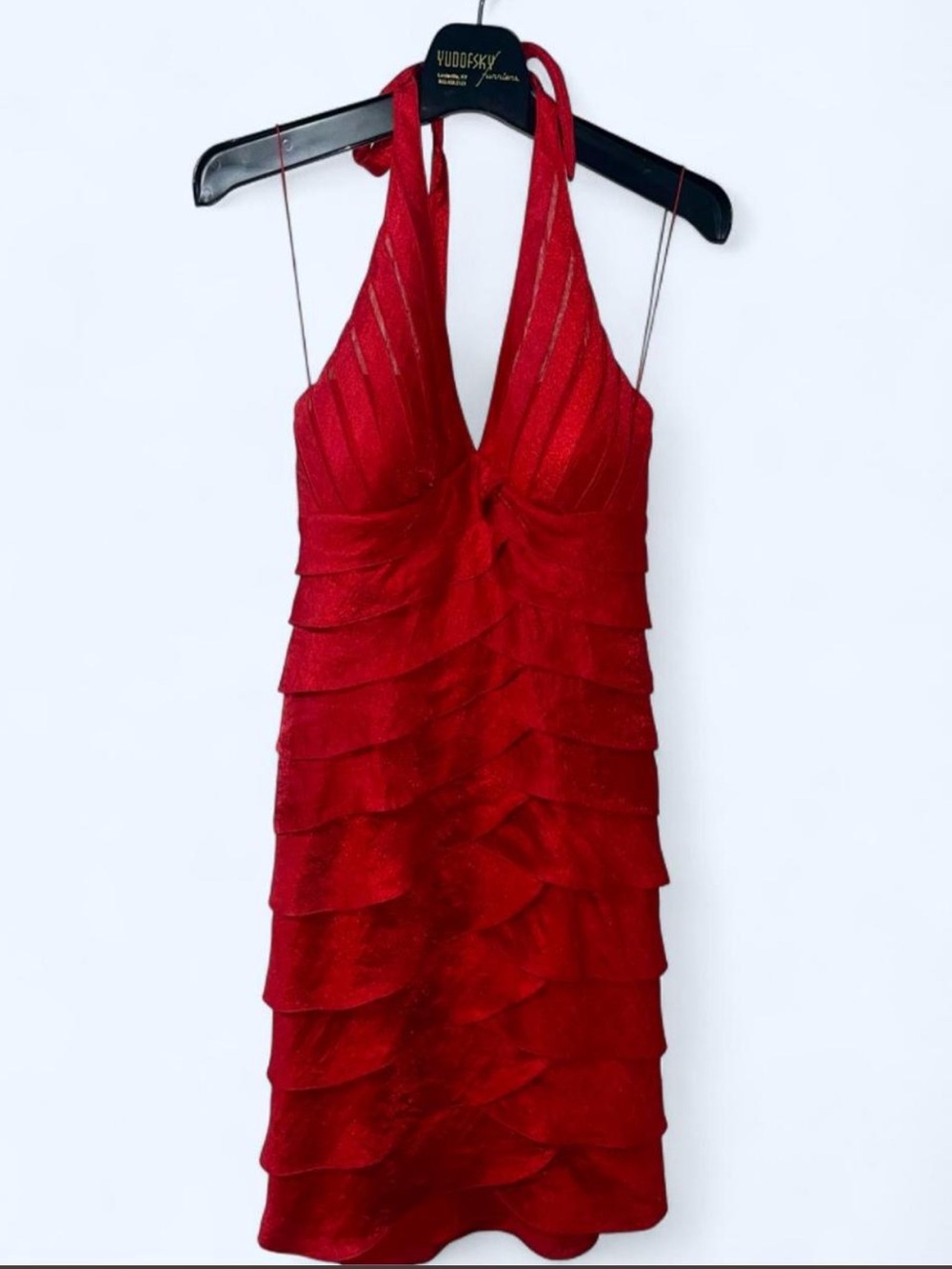 Cache Red Halter Neck Ruffled Cocktail Dress - Picture 2 of 6